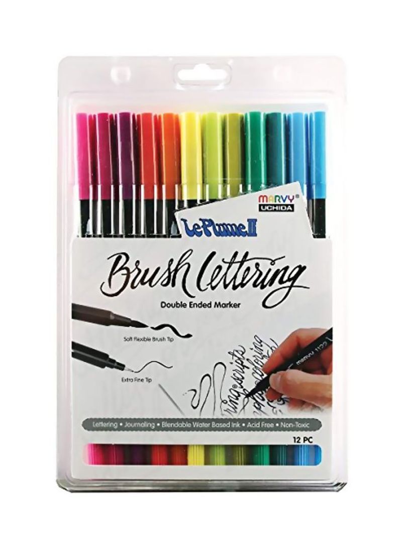 12-Piece Brush Lettering Marker Set Black/Yellow/Blue
