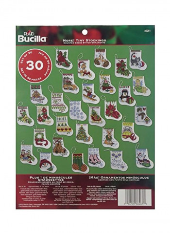 30-Piece Counted Cross Stitch Ornament Kit White/Red/Green