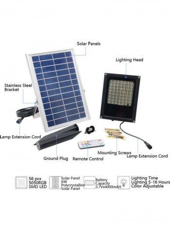 6W LED Solar Colorful Lamp with Remote Control Multicolour