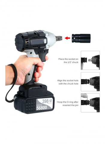 Cordless Electric Impact Wrench with Chuck 980 Torque and 2 Battery Multicolour