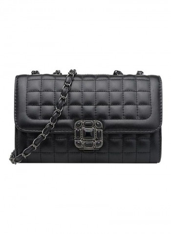 Solid Colour Hasp Chain Plaid Pattern Bag Black