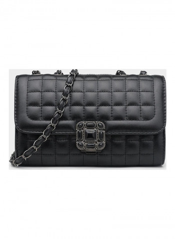 Solid Colour Hasp Chain Plaid Pattern Bag Black