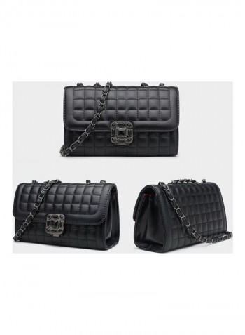 Solid Colour Hasp Chain Plaid Pattern Bag Black