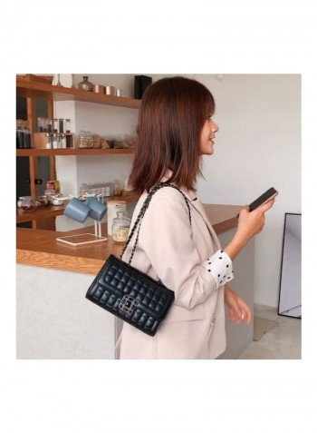 Solid Colour Hasp Chain Plaid Pattern Bag Black