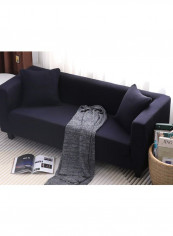 Solid Pattern Knitting Supple Sofa Slipcover Navy 190-230centimeter
