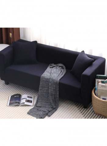 Solid Pattern Knitting Supple Sofa Slipcover Navy 190-230centimeter