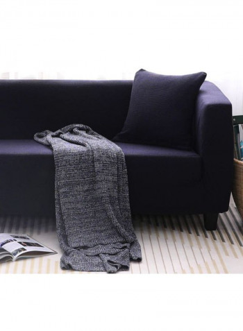 Solid Pattern Knitting Supple Sofa Slipcover Navy 190-230centimeter