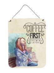 Coffee First Sign Printed Wall/Door Hanging Black/White 11 x 11inch