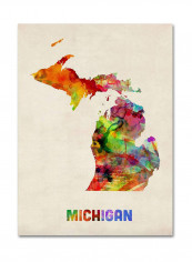 Michigan Map Canvas Wall Art Multicolour 18 x 24inch