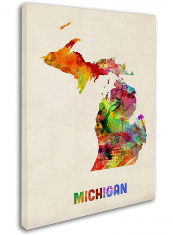 Michigan Map Canvas Wall Art Multicolour 18 x 24inch