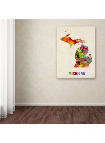 Michigan Map Canvas Wall Art Multicolour 18 x 24inch