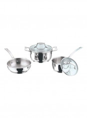 3-Piece Stainless Steel Cookware Set Silver 1 Sauce Pan With Lid (16cm), 1 Casserole With Lid (20cm), 1 Fry Pan (20cm)