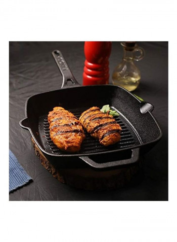 Cast Iron Grill Frying Pan Black 24cm