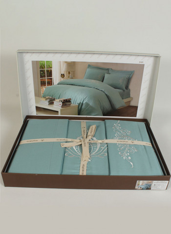 6-Piece Şah Ecolarge Duvet Cover Set Cotton Turquoise Double
