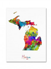 Michigan Map Canvas Wall Art Multicolour 18 x 24inch