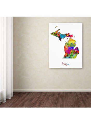 Michigan Map Canvas Wall Art Multicolour 18 x 24inch