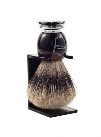 100% Pure Badger Bristle Faux Horn Handle Shaving Brush With Brush Stand Brown