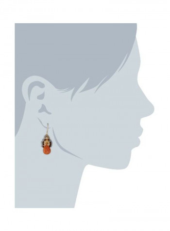 Gold Plated With Jade, Quartz And Beads Drop Earrings