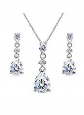 925 Sterling Silver Teardrop Earrings And Necklace Set With Swarovski Zirconia