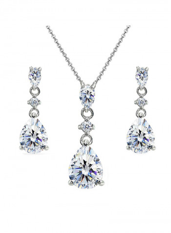 925 Sterling Silver Teardrop Earrings And Necklace Set With Swarovski Zirconia