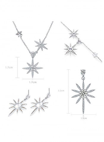 925 Sterling Silver Rhinestone Studded Earrings and Necklace Set