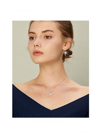 925 Sterling Silver Rhinestone Studded Earrings and Necklace Set
