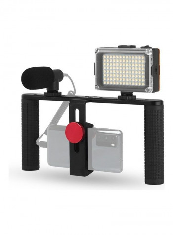 Aluminum Alloy Dual Handheld Phone Cage with Mini LED Video Light Black