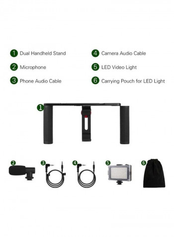 Aluminum Alloy Dual Handheld Phone Cage with Mini LED Video Light Black