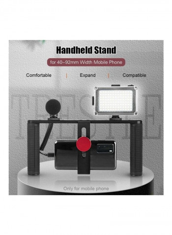 Aluminum Alloy Dual Handheld Phone Cage with Mini LED Video Light Black