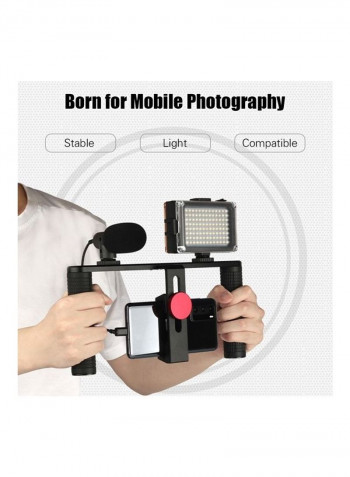 Aluminum Alloy Dual Handheld Phone Cage with Mini LED Video Light Black