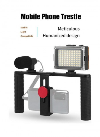 Aluminum Alloy Dual Handheld Phone Cage with Mini LED Video Light Black