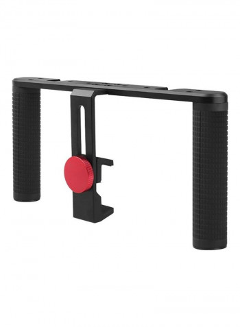 Aluminum Alloy Dual Handheld Phone Cage with Mini LED Video Light Black