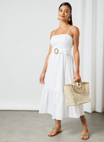 Tiered Midi Dress White
