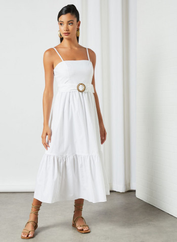 Tiered Midi Dress White