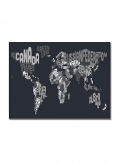Font World Map VII Canvas Wall Art Grey 18 x 24inch