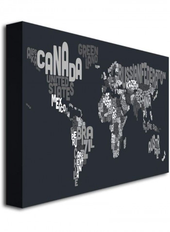 Font World Map VII Canvas Wall Art Grey 18 x 24inch