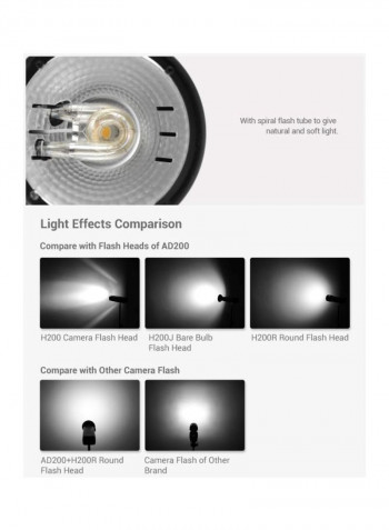 H200R Ring Flash Head With Spiral Tube 7.8x7x7.8centimeter Black
