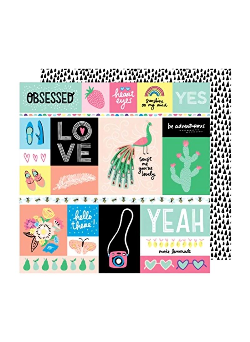 25-Piece Sunshine And Good Times Patterned Double Sided Paper Set Black/Pink/White