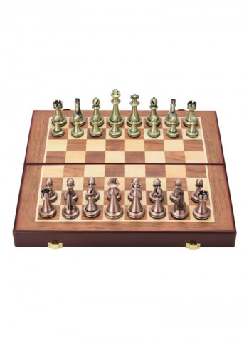 Metal Chess Pieces Wooden Folding Chessboard 32x6.5x16.5cm