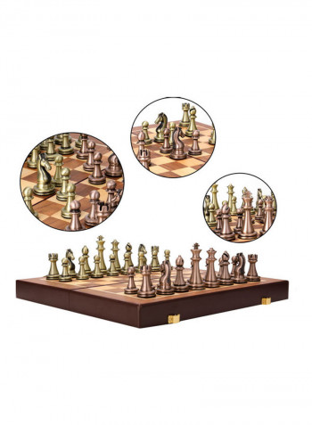 Metal Chess Pieces Wooden Folding Chessboard 32x6.5x16.5cm
