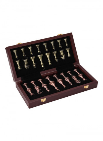 Metal Chess Pieces Wooden Folding Chessboard 32x6.5x16.5cm