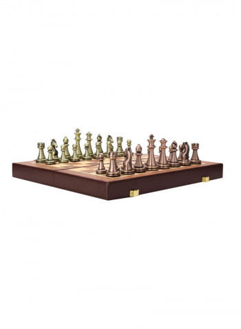 Metal Chess Pieces Wooden Folding Chessboard 32x6.5x16.5cm
