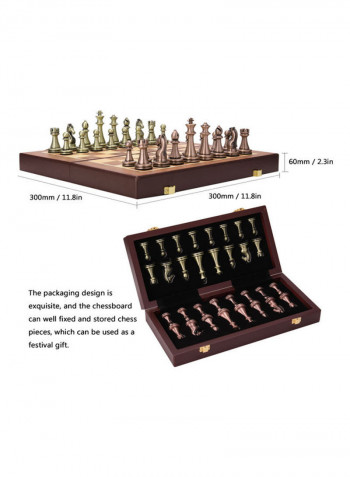 Metal Chess Pieces Wooden Folding Chessboard 32x6.5x16.5cm