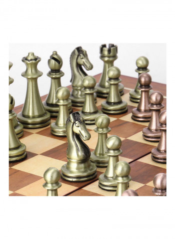 Metal Chess Pieces Wooden Folding Chessboard 32x6.5x16.5cm