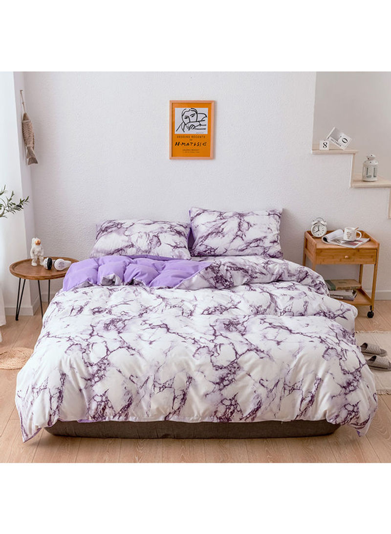 4-Piece Fitted Sheet And Bed Sheet And 2-Piece Pillowcases Bedding Set Microfiber Purple 40x5x30cm