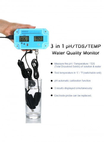 3-In-1 Multi-Parameter Water Quality Tester Blue/Black 130 x 76 x 26millimeter