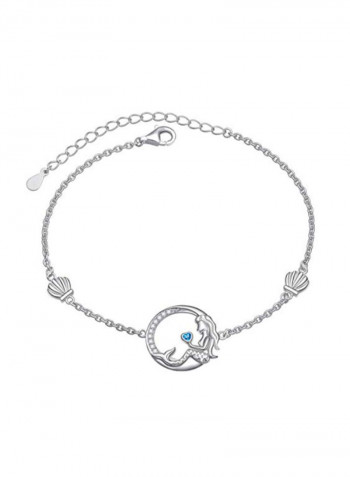 925 Sterling Silver Mermaid Crescent Moon Pendant Necklace With Zirconia