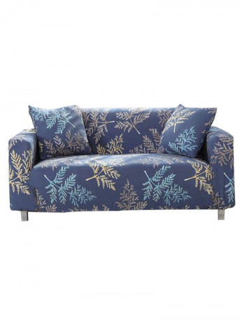 Leaves Printed Soft Sofa Slipcover Blue/Beige