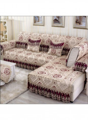 Non-Slip Lace Patchwork Sofa Slipcover Beige/Maroon