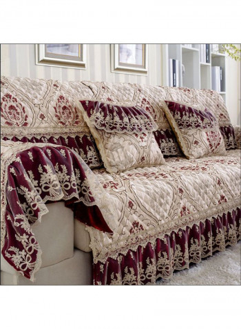Non-Slip Lace Patchwork Sofa Slipcover Beige/Maroon